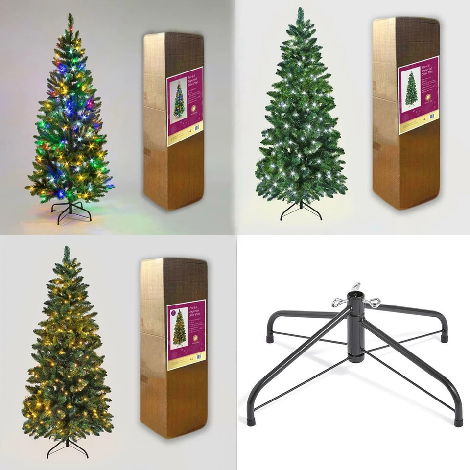 Slim Pre Lit Christmas Tree Pencil Pine Green Artificial Bushy XMAS Decor 4-8FT - Image 1 of 1