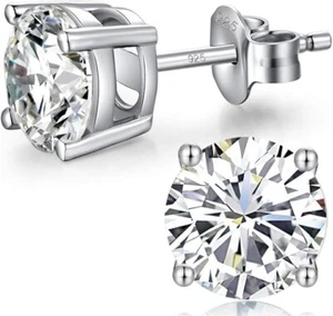 9ct White Gold Round Solitaire Studs Earrings 8MM - Picture 1 of 4