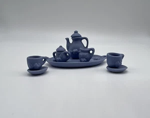 Blue Clay Miniature Doll House Coffee Service Unbranded With 10 Pieces Total - Picture 1 of 9