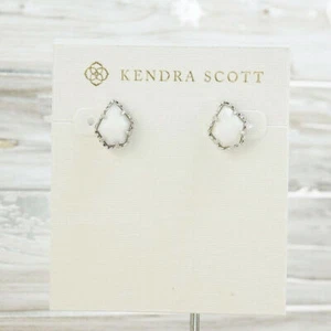 NWOT Kendra Scott Tessa White Pearl Shell Stud Earrings Silver Tone - Picture 1 of 4