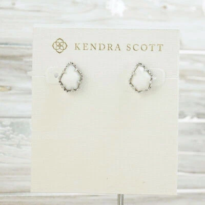 NWOT Kendra Scott Tessa White Pearl Shell Stud Earrings Silver Tone - Image 1 of 4
