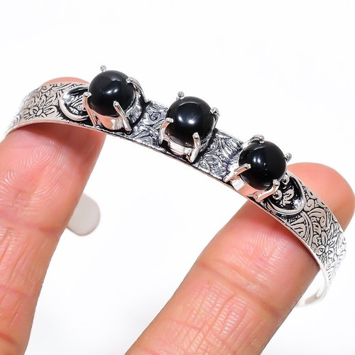 VALENTINO Bracciale in argento sterling 925 fatto a mano con pietre preziose onice nera regolabile