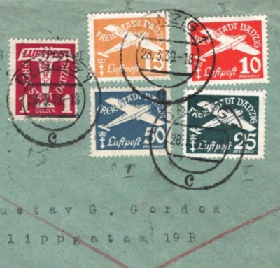 DANZIG Germany/Poland 1934 AIR MAIL Set{5} 1m High Value Reg' 1938 Sweden MA1898 - Image 1 of 4