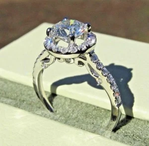 2.20Ct White Round Moissanite Engagement Wedding Ring Solid 14K White Gold - Picture 1 of 3