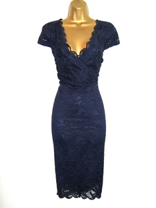 Lipsy Lace Bodycon Dress Size 16 Navy V neck Evening Party Occasion Wedding - Picture 1 of 15