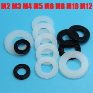 NYLON WASHERS FLAT PLASTIC WASHER M2 M3 M4 M5 M6 M8 M10 M12 WHITE & BLACK - Picture 1 of 7