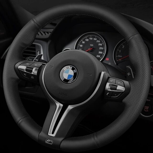  Fundas de volante para BMW E46 318i 325i E39 E53 X5 cosido a  mano negro cuero artificial cubierta del volante del coche car styling :  Automotriz