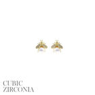 Cubic Zirconia Pearl Cute Bee Stud Earrings Rhodium or Gold Plated (0.42x0.43in)