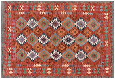 Afghan Maimana Kelim Teppich 200x300 Handgewebt Bunt Geometrisch Handarbeit 90 - Bild 1 von 4