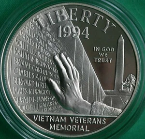 1994 P Vietnam Veterans Memorial Silver $1 Dollar Proof Coin ONLY - Picture 1 of 2