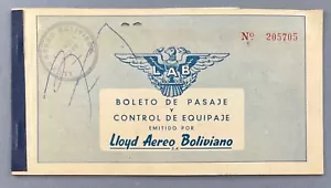 LLOYD AERO BOLIVIANO VINTAGE USED AIRLINE TICKET 1963 BOLIVIA LAB BOLIVIAN - Picture 1 of 4