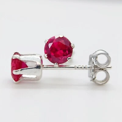 5mm ROUND FACETED LAB CREATED RUBY 925 STERLING SILVER EAR STUD EARRINGS - Image 1 of 3