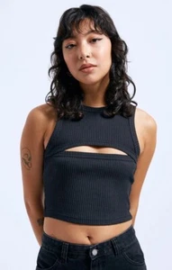Bold Elements Cut To Curve Women's Ribbed Cut Out Crew Neck Tank Tops Black - Picture 1 of 9
