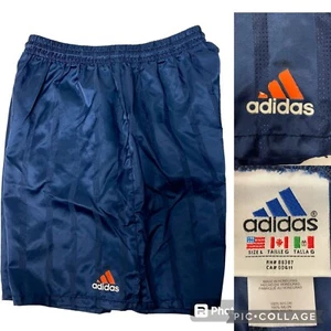 Vtg 80’s Adidas Men Blue Stripe SHINY Nylon SOCCER Futbol Athletic Shorts RETRO - Picture 1 of 8
