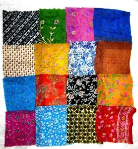 LOT PURE SILK Vintage Sari Fabrics REMNANT 16 pcs 8" SQUARES Small Flower CRAFT - Picture 1 of 1
