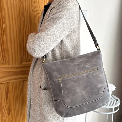 Rowallan Schultertasche groß grau Leder