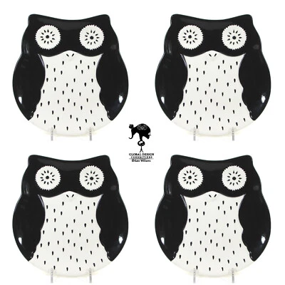 Набор салатных тарелок Global Design Connections OWL 8 дюймов 4 шт. Kate Williams черные белые - Изображение 1 из 4