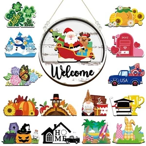 Sintuff Interchangeable Seasonal Welcome Sign for Front Door Round Welcome Wr... - Picture 1 of 7