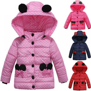 Toddler Baby Girls Minnie Mouse Hooded Jackets Coat Clothes Winter Warm Outwear