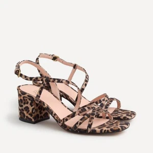 J Crew Odette Leopard Suede Strappy Sandalias con Block Heel 90s Estilo Retro - Imagen 1 de 4