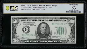 SC 1934a $500 Federal Reserve Note Five Hundred PCGS 63 Choice Uncirculated - Picture 1 of 3
