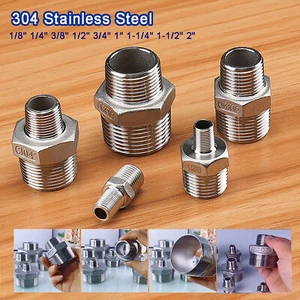 BSP Male x Male 304 Stainless Steel Reducing Adaptors Hex Nipples Pipe Fittings - Picture 1 of 30