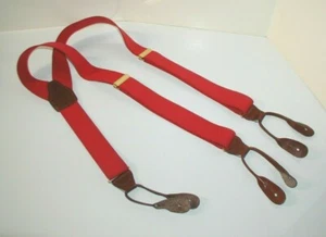 MEN'S RED CAS WEST GERMANY SUSPENDERS WITH LEATHER BUTTON STRAPS VERY HANDSOME - Picture 1 of 5