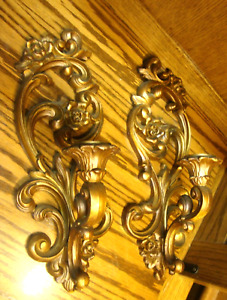 Set (2) Vtg HOMCO Copper Ornate Wall Sconce Candle Holder Hollywood Regency  661