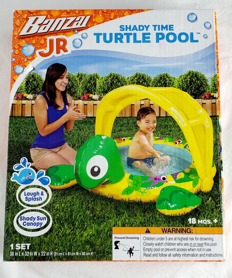 Banzai Jr.  Shady Time Turtle POOL + sun canopy, 18 months+  - New/Sealed - Image 1 of 2