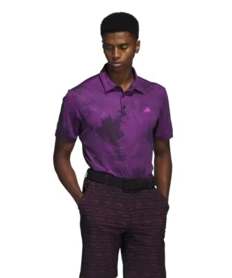 Camisa de golf Adidas polo de golf muestra malla floral talla mediana negra lúcida fucsia Foto 1 de 4