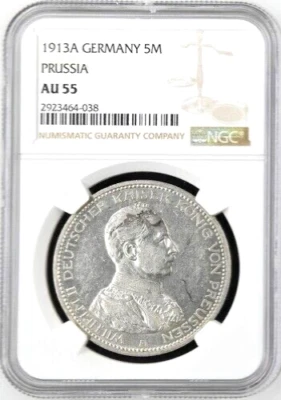 1913 A German States Prussia 5 Mark, NGC AU 55, KM-536, Germany - Image 1 of 2