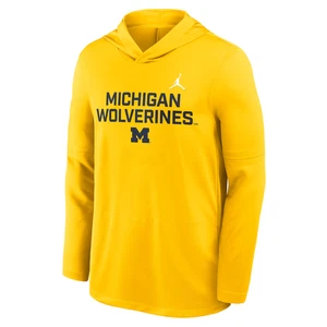 Camiseta Jordan 2025 Michigan Wolverines Sideline Dri-FIT Manga Larga Con Capucha L - Imagen 1 de 12