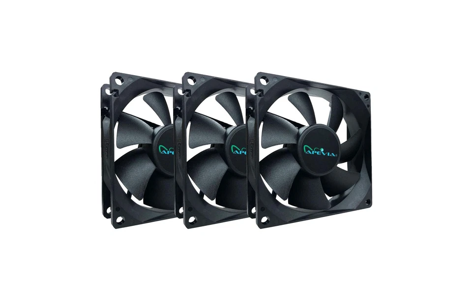 Apevia AF38S-BK 80mm 4pin Molex + 3pin Motherboard Silent Black Case Fan (3-pk) - Image 1 of 4