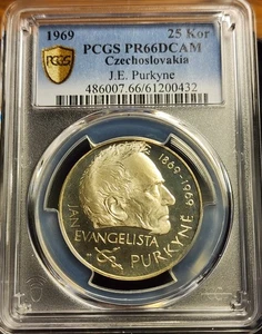 Czechoslovakia 1969 Gem Proof 25 Korun PCGS PR66DCAM DEEP CAMEO J E Purkyne - Bild 1 von 2