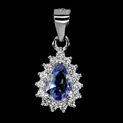 925 Sterling Silver Pendant Pear Tanzanite 6x4mm Natural Gemstone Jewelry - Image 1 of 4