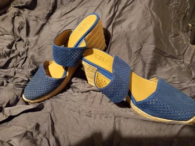 FRANCO SARTO MINT2 SZ 9 BLUE WEDGE HEEL ESPADRILLES W/DIAMOND CUTOUTS SHOES EUC - image 1 of 4