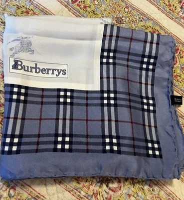 Vtg 80s Burberrys Blue Silk Nova Check Scarf Burberry Classic-33” Square - Image 1 of 4