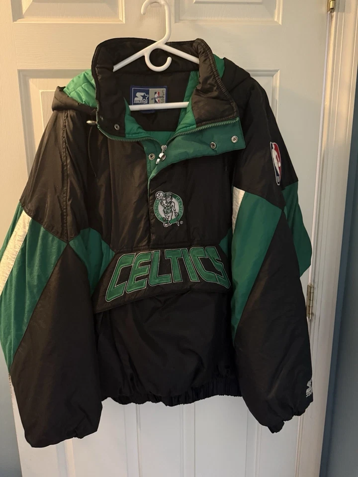 Auténtico abrigo chaqueta acolchada con capucha XXL vintage de los 90 de la NBA Boston Celtics Starter Foto 1 de 4