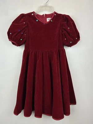 Lola & The Boys Dress Girls 12 Red Velvet Puff Sleeve Twirl Holiday Event - Image 1 of 4