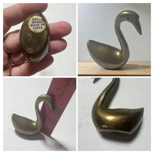 Vintage Solid Brass Swan Figurine collect India Mid Century Small Bird Decor - Picture 1 of 9