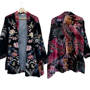 John Mark 1X Size Embroidered Floral Burnout Velvet Open-Front Kimono NWT $169 - Picture 1 of 11