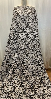 Elegant Black White Brocade Jacquard cotton Wool Blend Fabric 4.5 Yards 58" Wide - Image 1 of 4