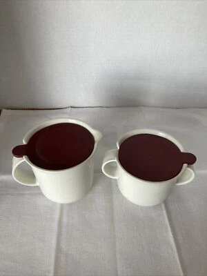 Tupperware Beautiful Sugar And Creamer With Wine Colored Lids Very Nice Shape - Image 1 of 4
