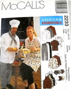 McCalls 2233 Chefs Uniforme Sombrero Chaqueta Delantal Pantalones Unisex Talla L Patrón de Costura - Imagen 1 de 2