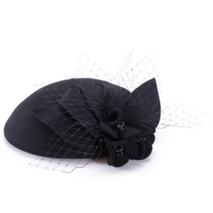 Womens Socialite Flower Black Pearl Wool Felt Fascinator Pillbox Tilt Hat A044 - Picture 1 of 49
