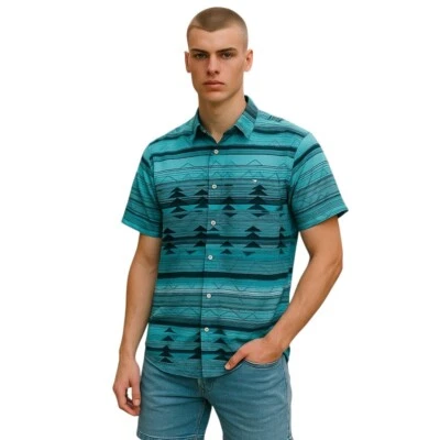 Мужская красивая гигантская одежда рубашка с коротким рукавом на пуговицах размер L геометрический - Изображение 1 из 4