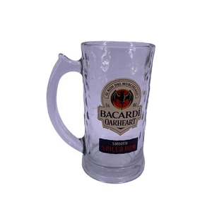 Bacardi Oakheart Beer Mug Stein 14 oz Spiced Rum Dimpled Clear Heavy Clear Glass - Picture 1 of 14