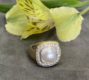 14kt Yellow Gold Mabe Pearl Ring Sz 5 - Picture 1 of 6