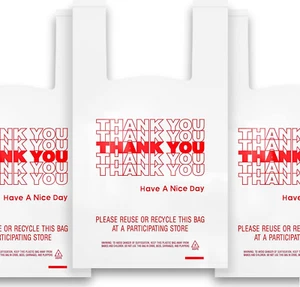 400 Pack Thank You T-Shirt Bags - Premium Quality 15 Mic (0.6 Mil) - Picture 1 of 12
