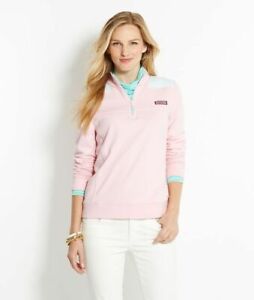 VINEYARD VINES Womens S Flamingo Pink 1/4 Zip Striped Terry Shep Shirt EUC